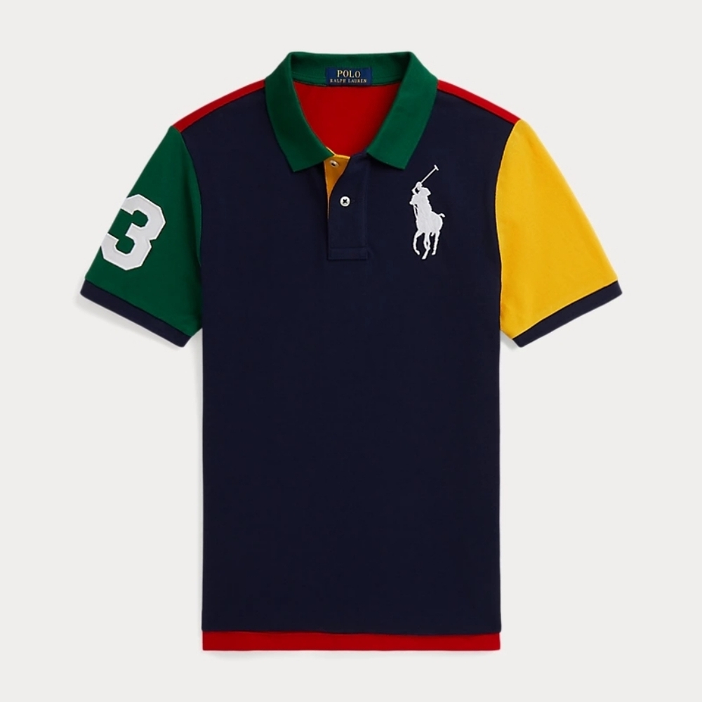 Polo Ralph Lauren Big Pony Color-Blocked Mesh Polo Shirt Refined Navy/Multi XL
